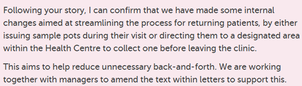 Change made as a result of feedback in South Lanarkshire University Health &amp; Social Care Partnership.