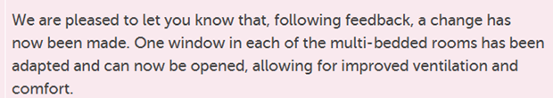 Change made as result of feedback in NHS Grampian.