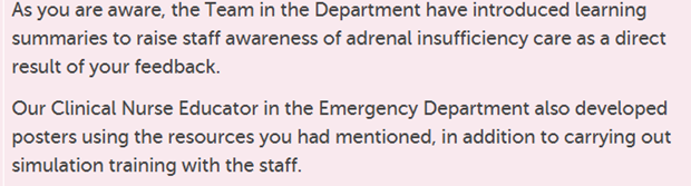 Change made as a result of feedback in NHS Ayrshire &amp; Arran.