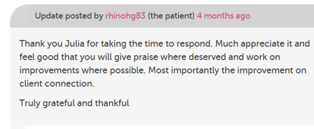 A screenshot of an author response on careopinion.ca